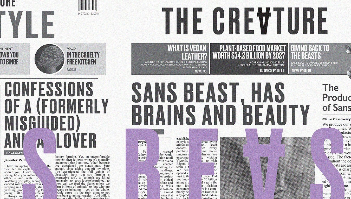 Image of a newspaper with text reading "Sans Beast has brains and beauty"