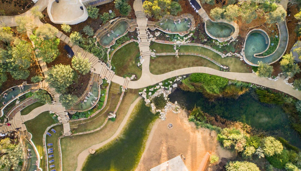 An aerial image of the Peninsula Hot Springs in Mornington Victoria