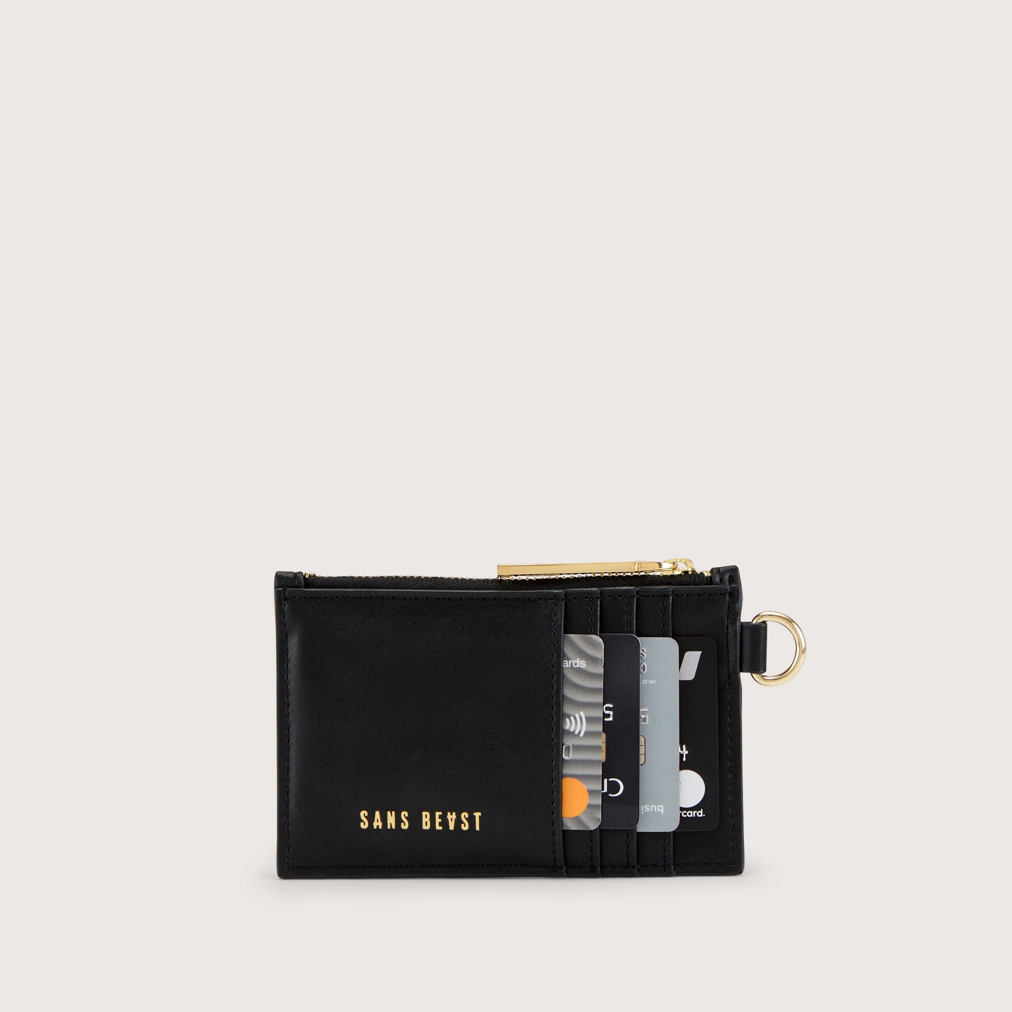 Operative Vegan Wallet Classic Black + Gold rear view with cards