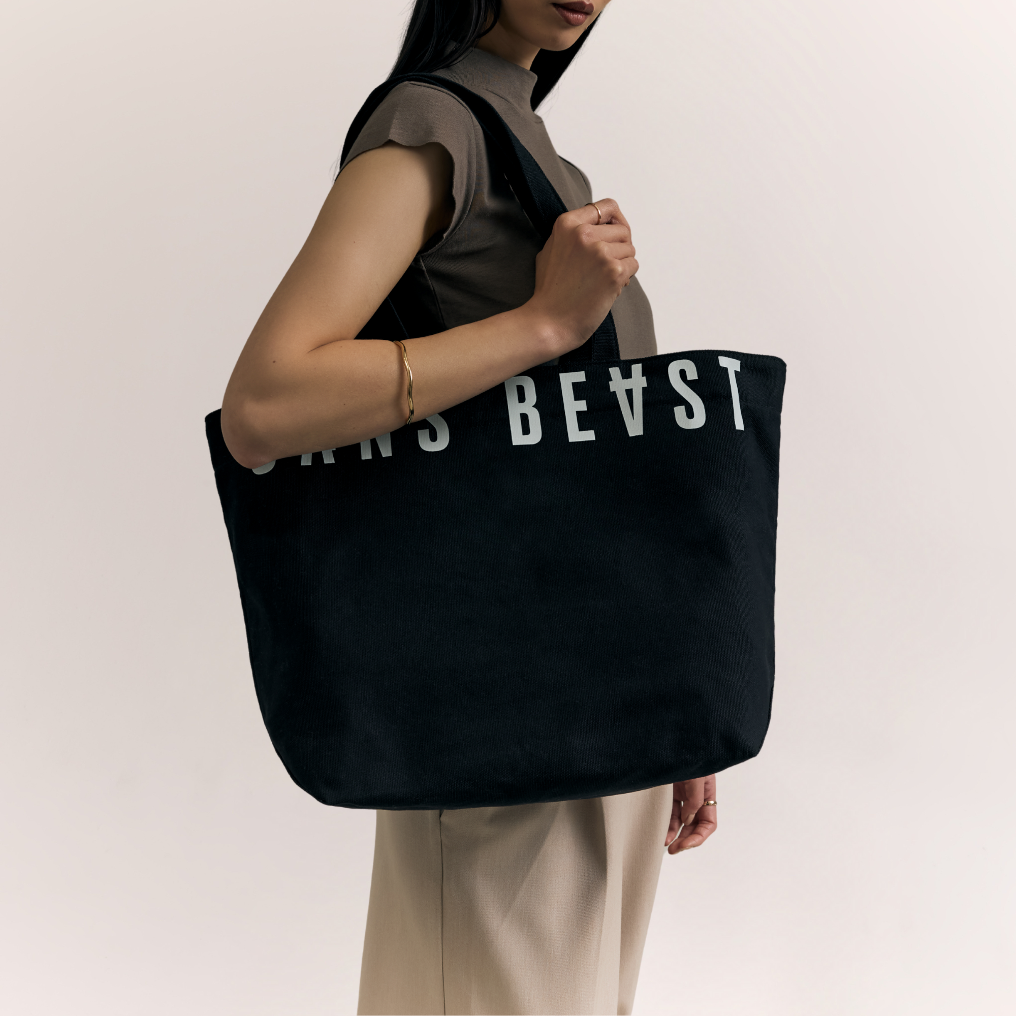 Zippy Overflow Canvas Tote Bag Black Sans Beast Zippy Overflow Canvas Tote Bag Black Sans Beast