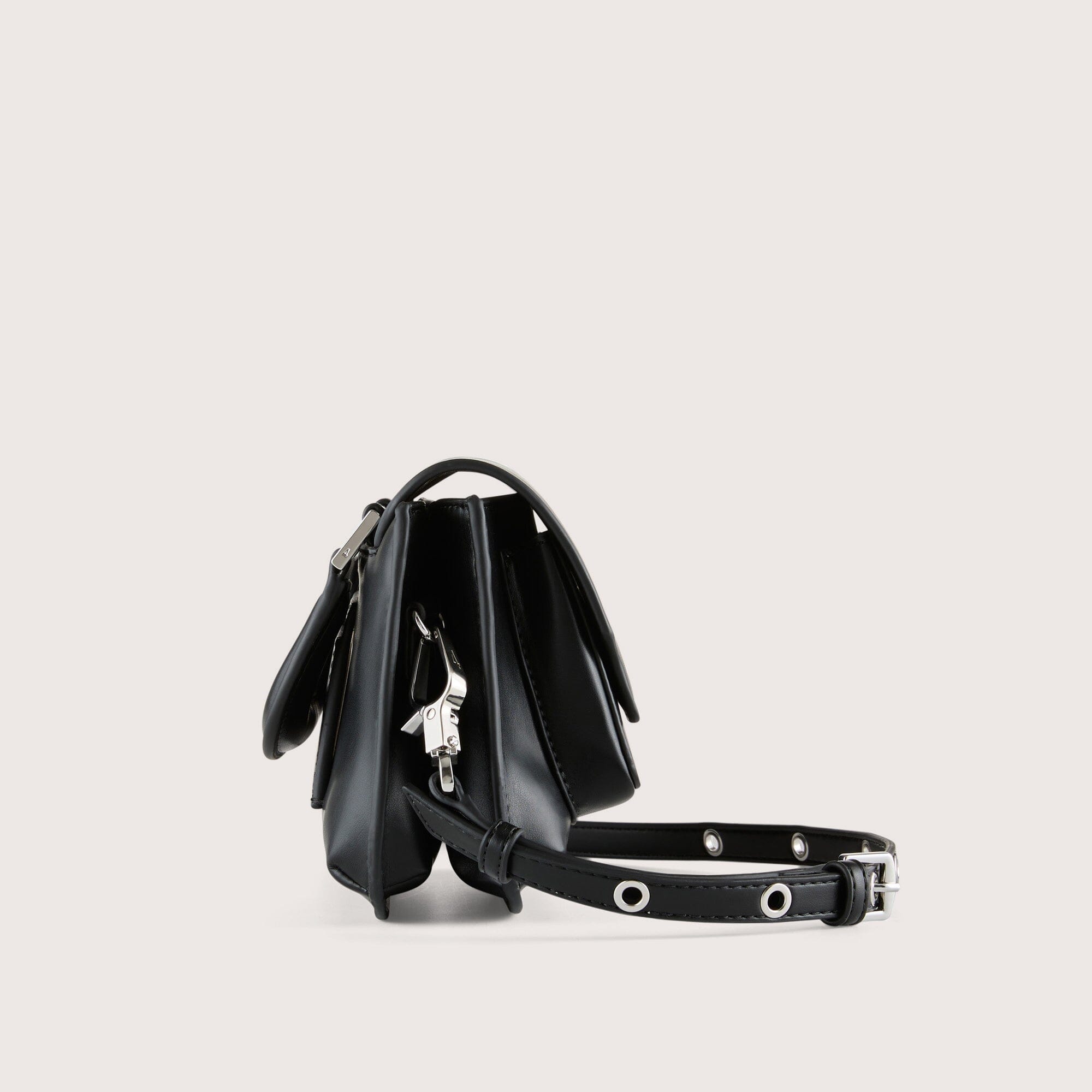 Reader Satchel Vegan Crossbody Bag Black + Silver side view