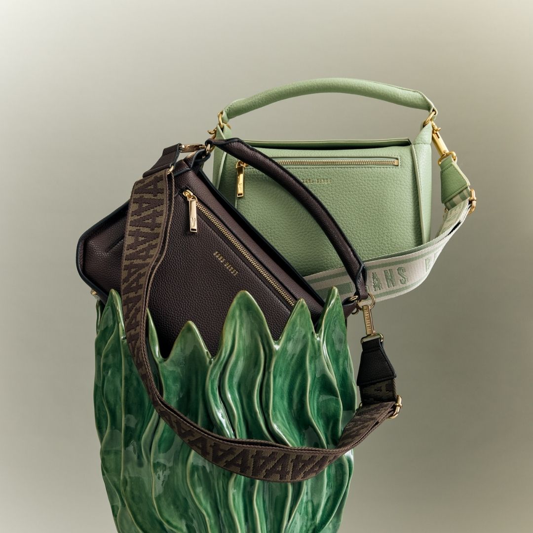 Sans Beast Sanctuary Vegan Leather Handbags in burgundy and green