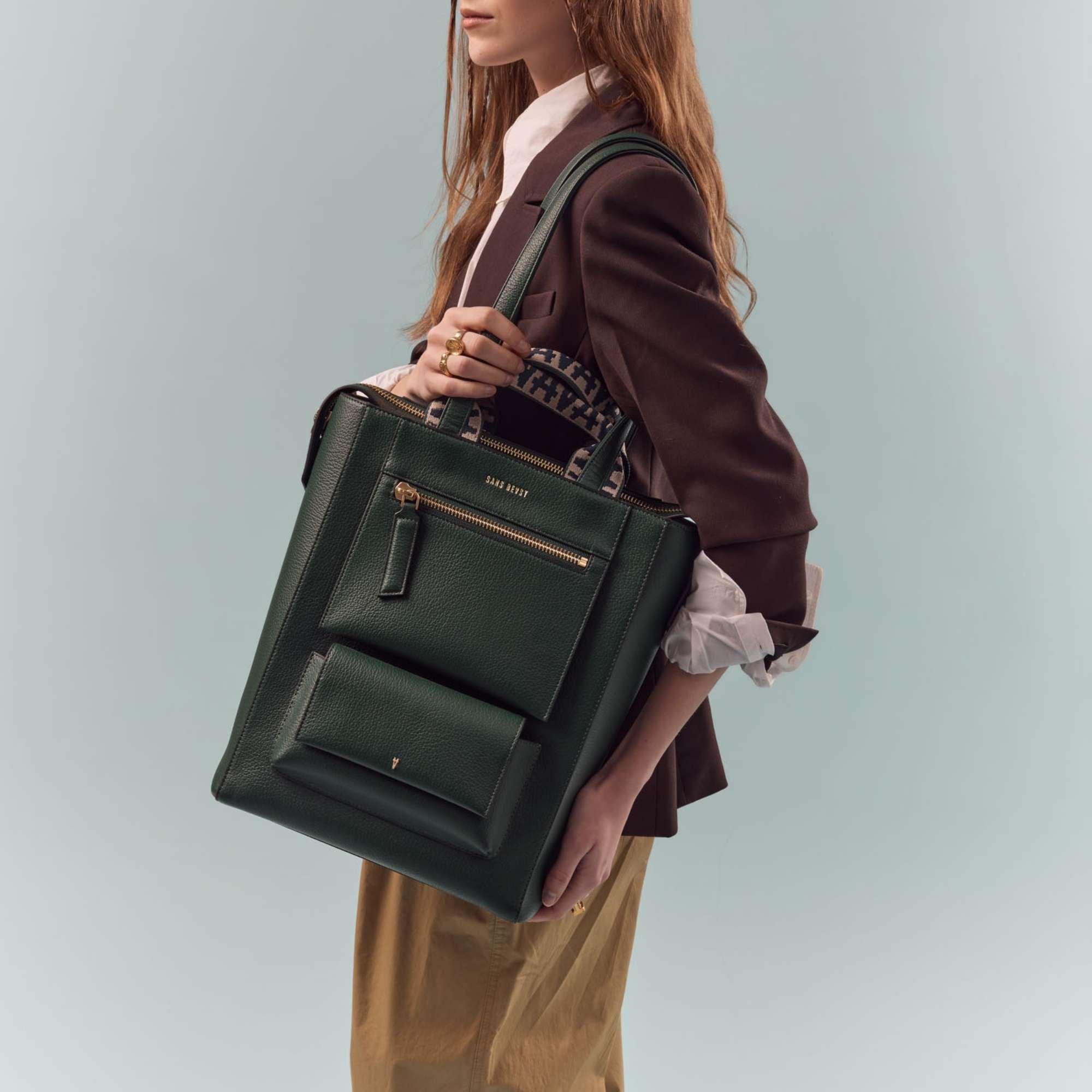 Universo Vegan Leather Tote Bag Forest Green + Midnight Sans Beast