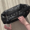 Eyelet Crescent Vegan Leather Handbag Black Sans Beast