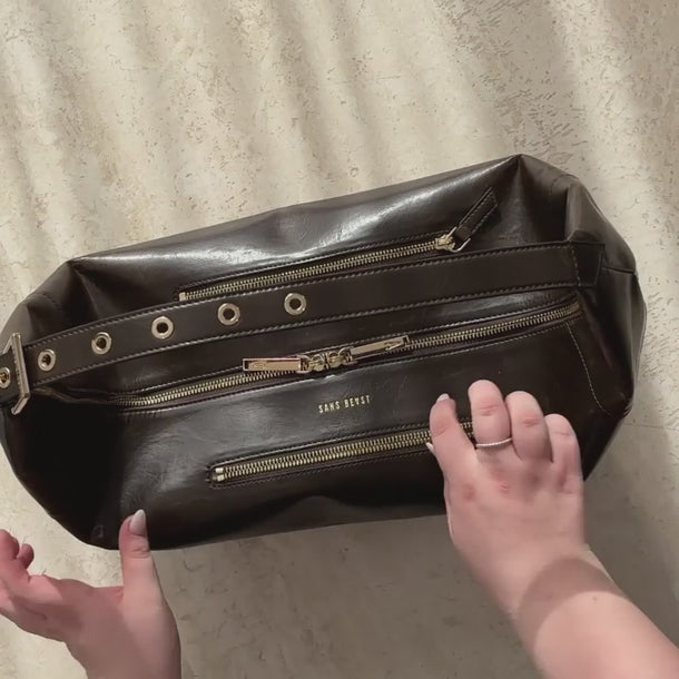 Flow Crescent Vegan Leather Handbag Seaweed Brown Sans Beast